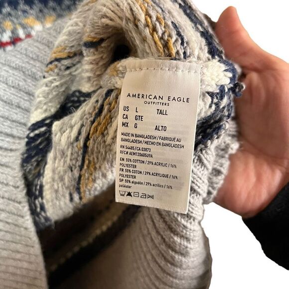 American‎ Eagle Mens Super Soft Fair isle Crew Neck Sweater Large Tall - Picture 7 of 9